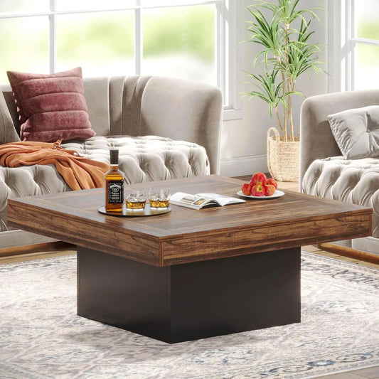 LED Square Coffee Table With Engineered Wood Modern Living Room