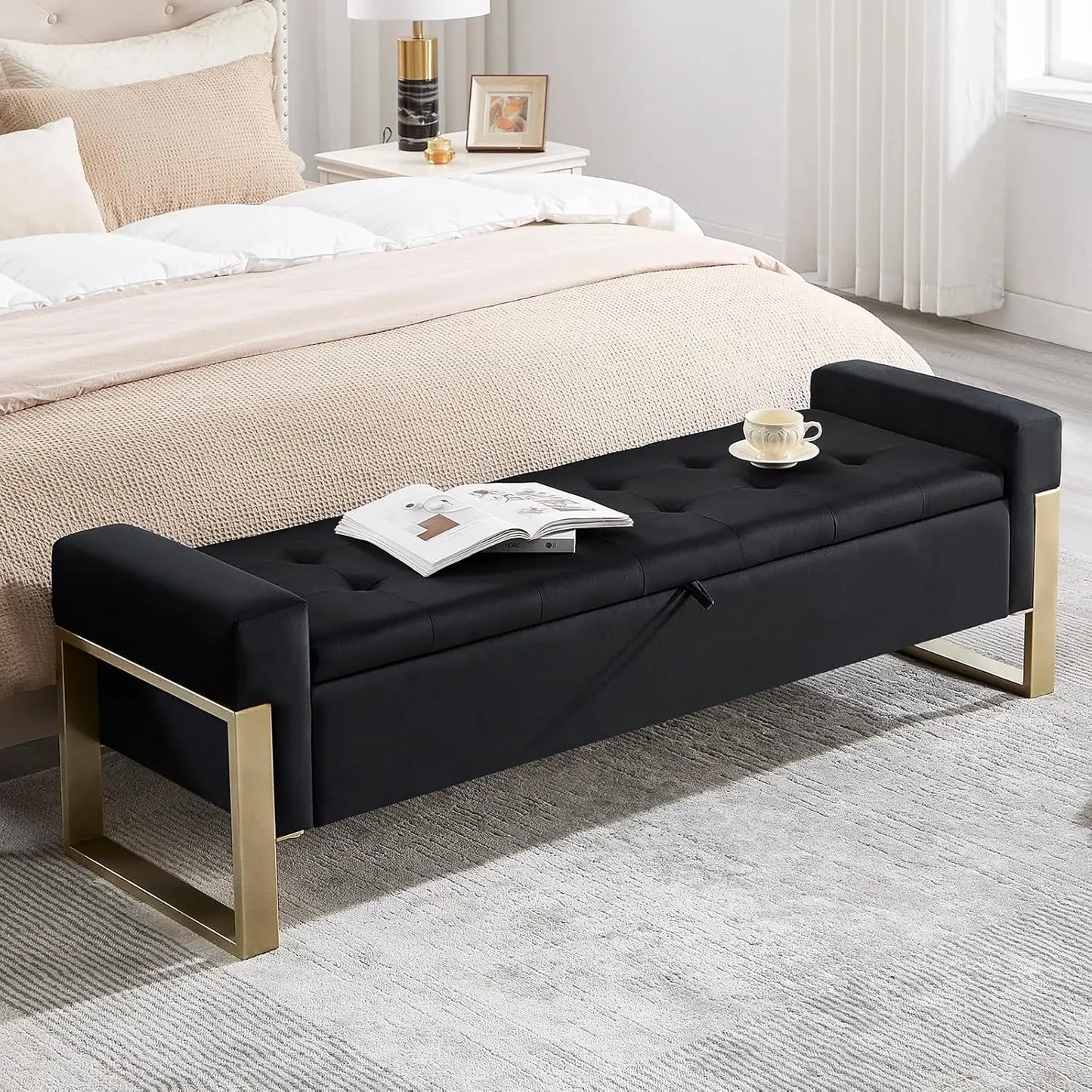 End Of Bed Velvet Tufted Storage Bench, Upholstered Ottoman
