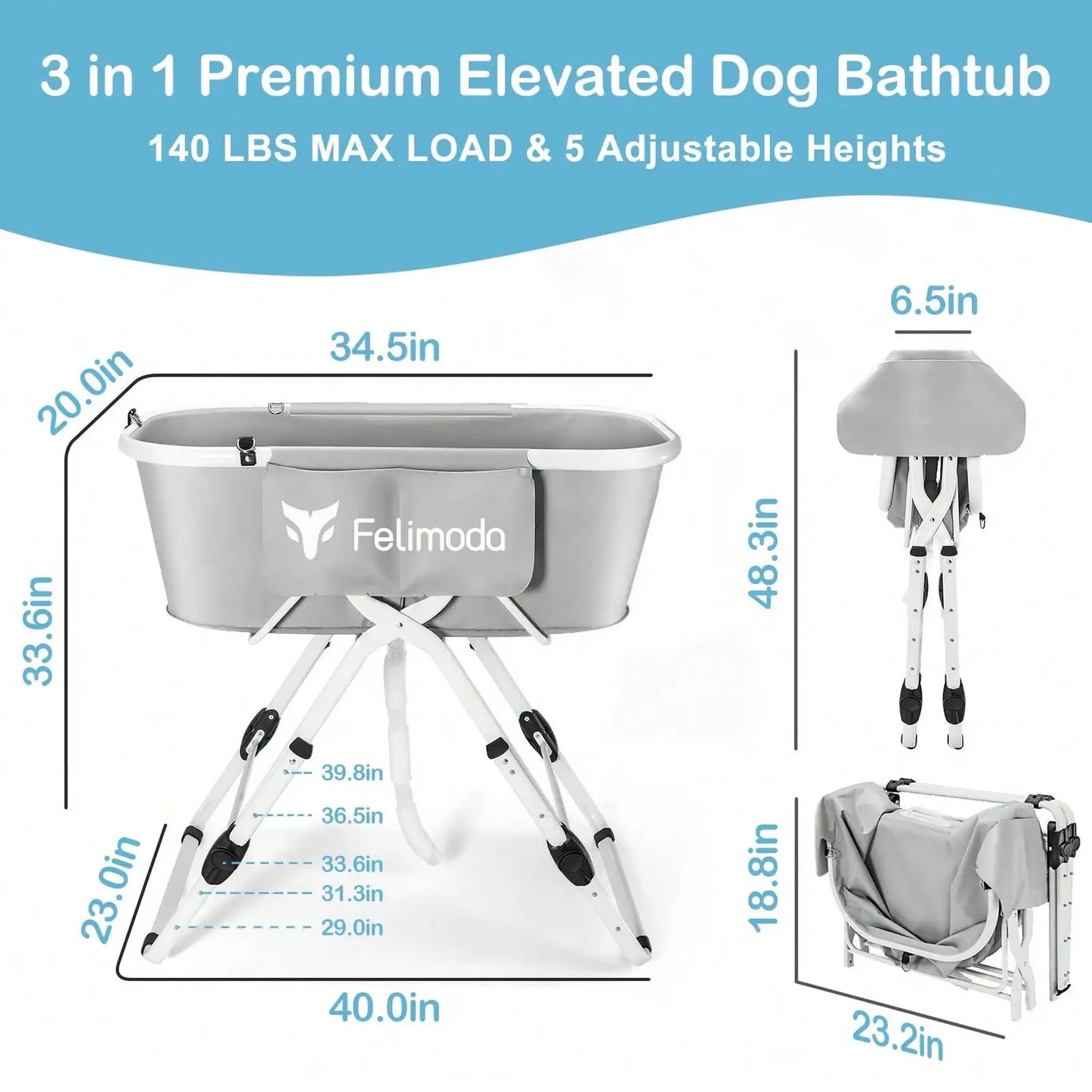 Elevated Dog Bathtub Large Dogs Foldable Pet Bathing Station 5 Adjustable Heights