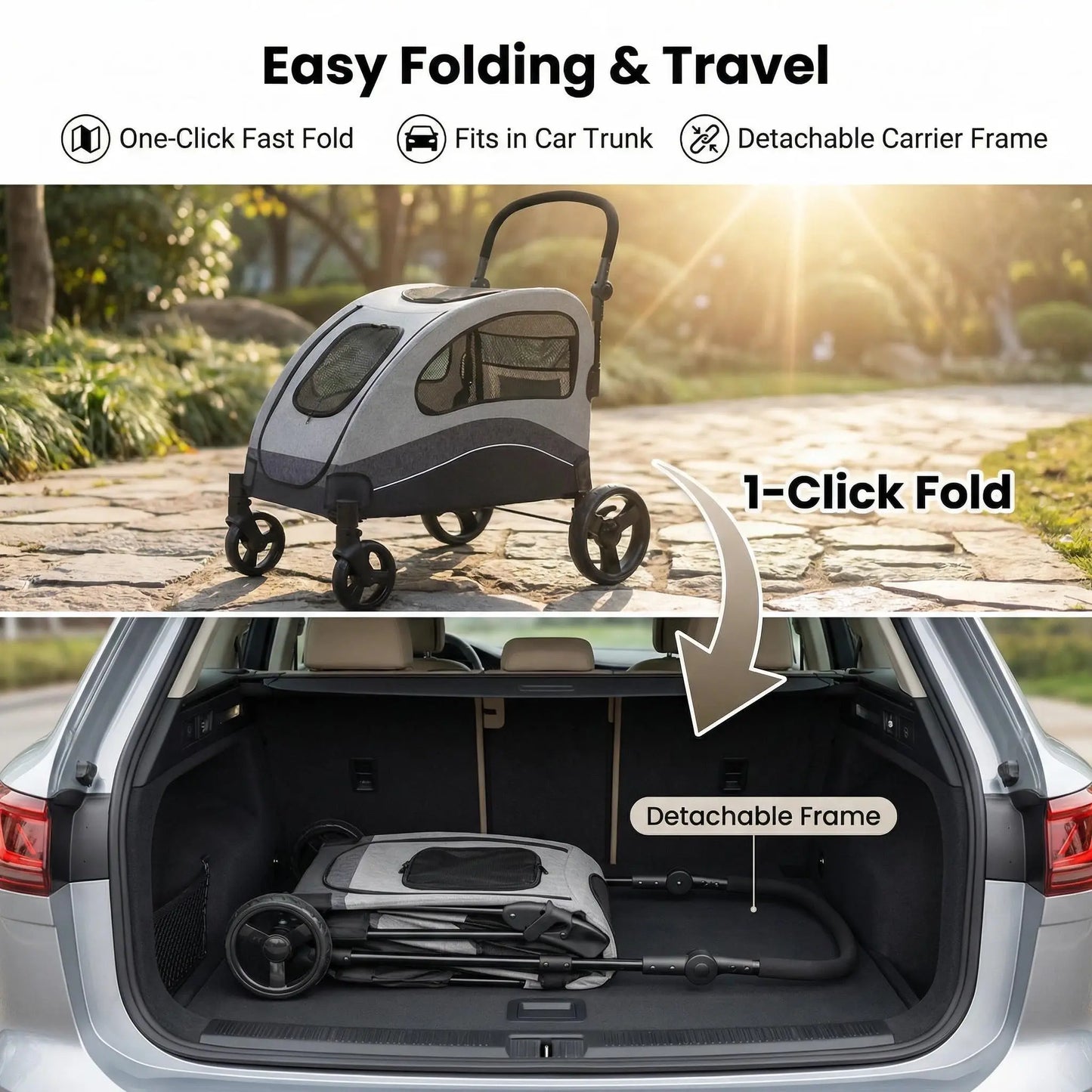 HiMISS Collapsible Large Dog Stroller Wagon With 360 Degree Swivel