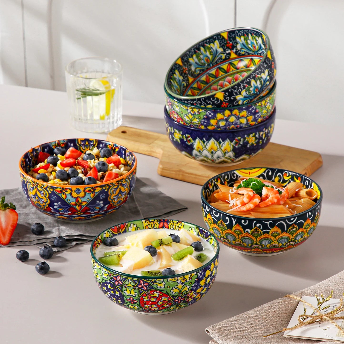 Malacasa Porcelain Cereal Bowls Set Floral Bohemian Style