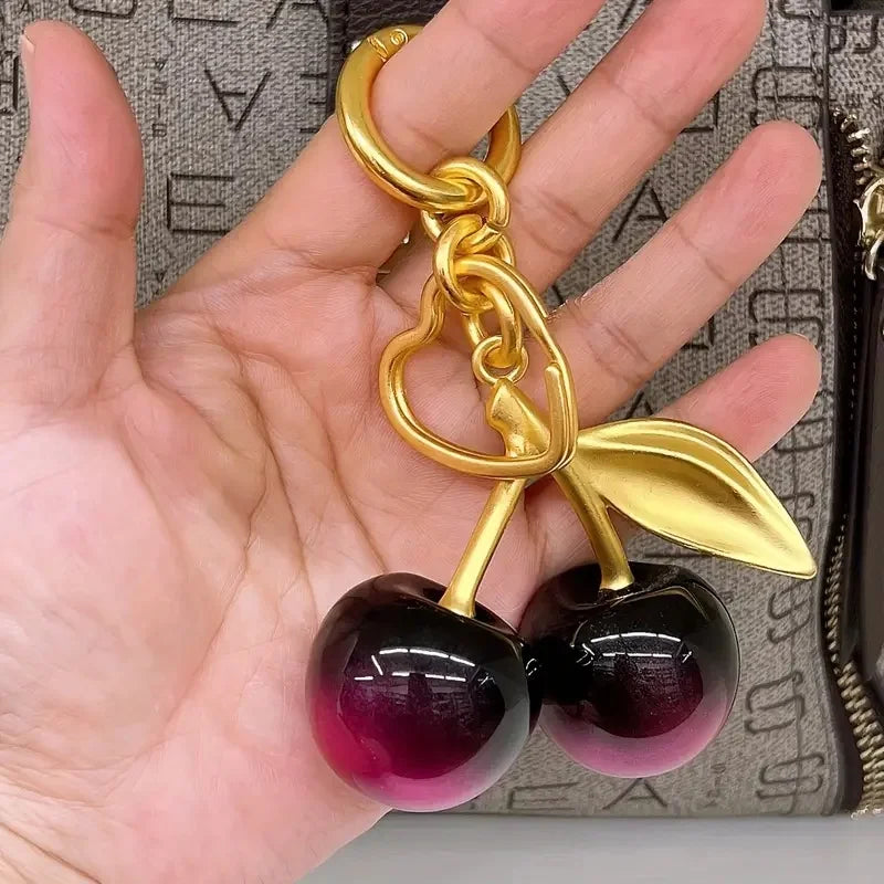 Cherry Resin Keychain Shiny Alloy Fashion Accessory for Women