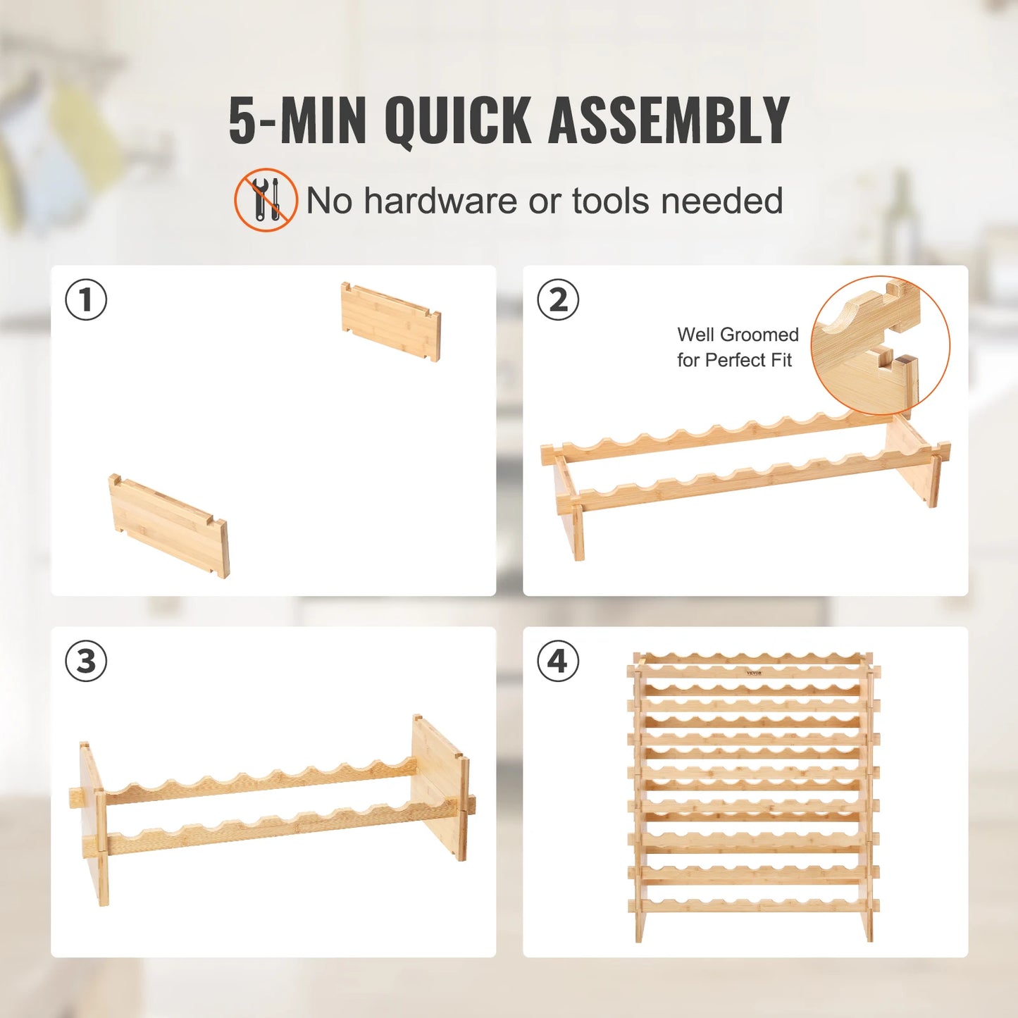 SucceBuy Bamboo 8-Tier Stackable Wine Rack For Kitchen Storage