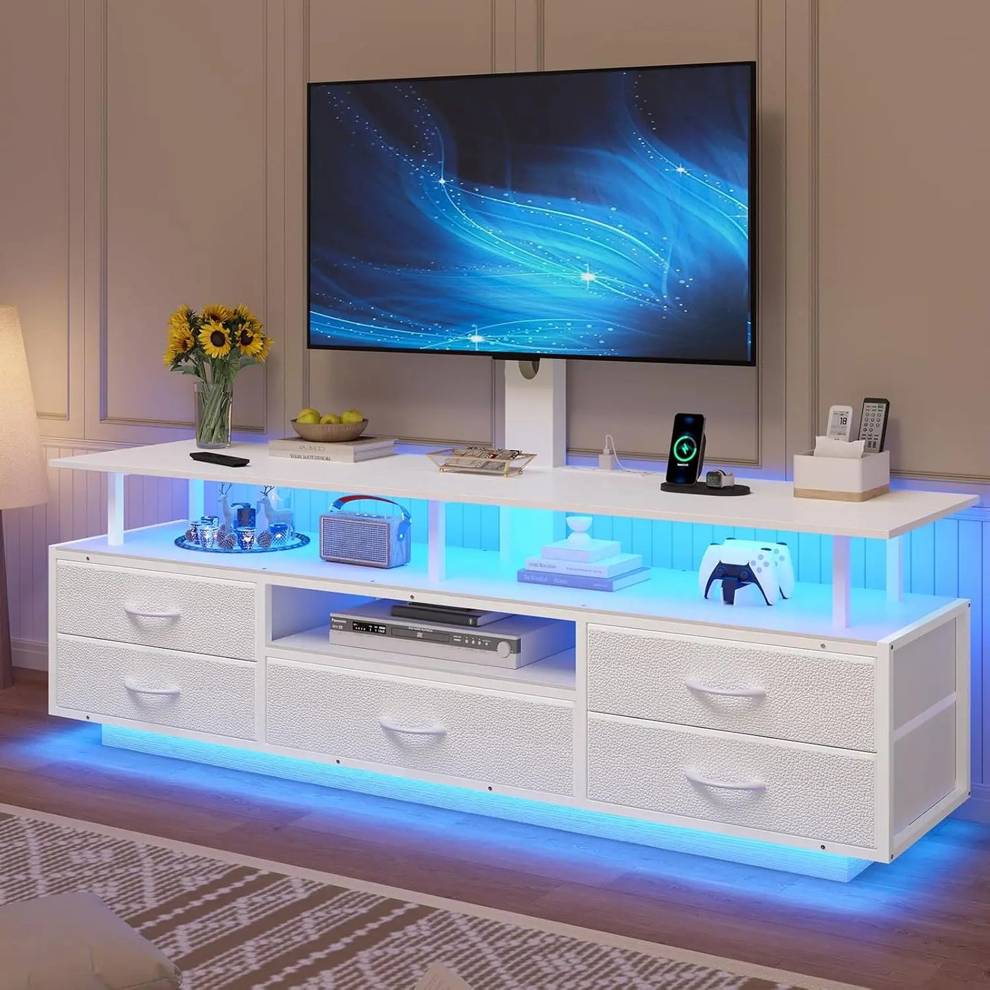 LED TV Stand With Mount And Smart Lighting With Storage