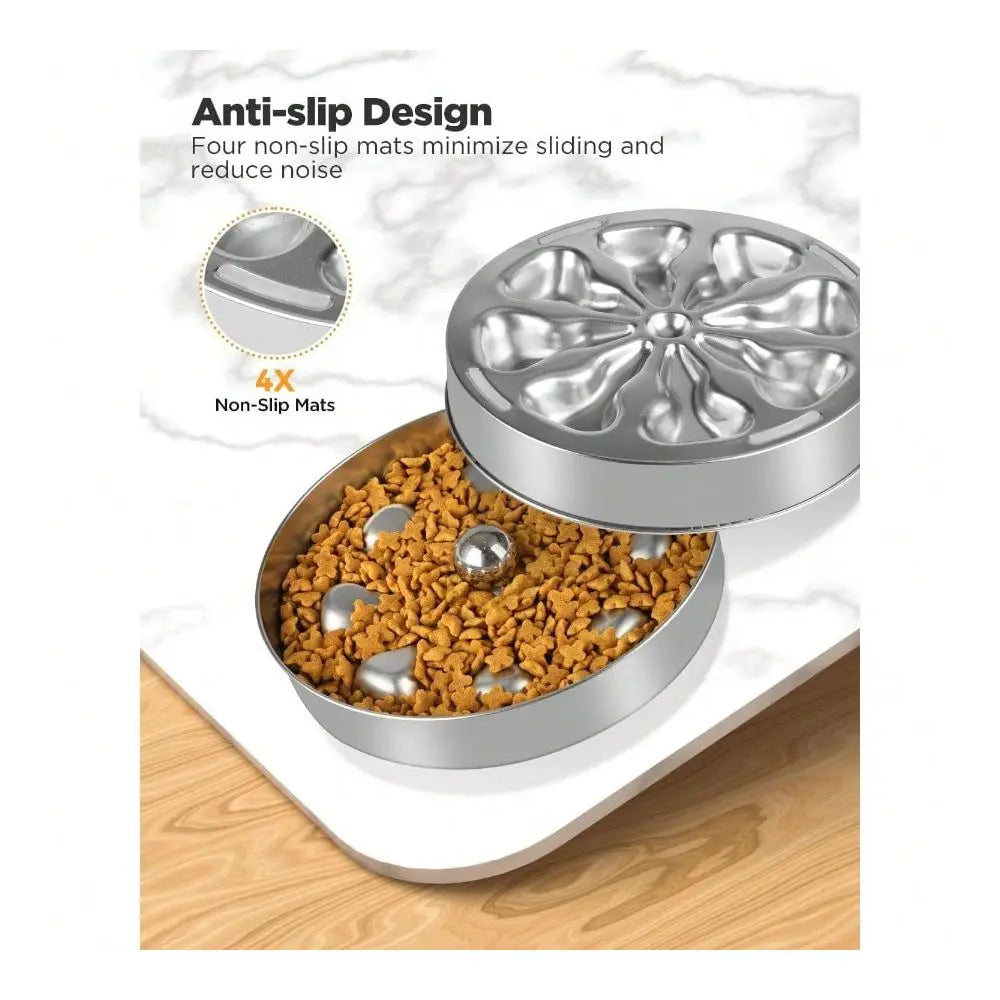 Feeder Dog Bowls Stainless Steel NonSlip Metal Bowl For Slow Feeding, 5 Cups Large Capacity, DoubleSided Design For Dry, Wet, O