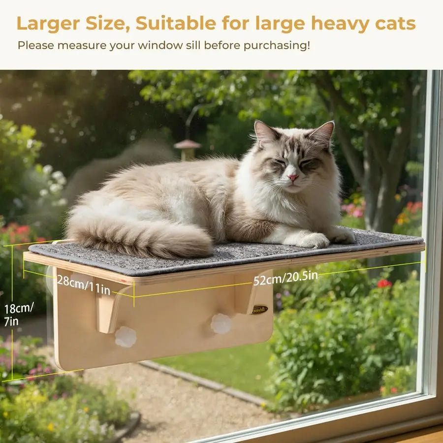 Birch Solid Wood Cat Window Perch And Wall Shelf Hammock With Strong Suction