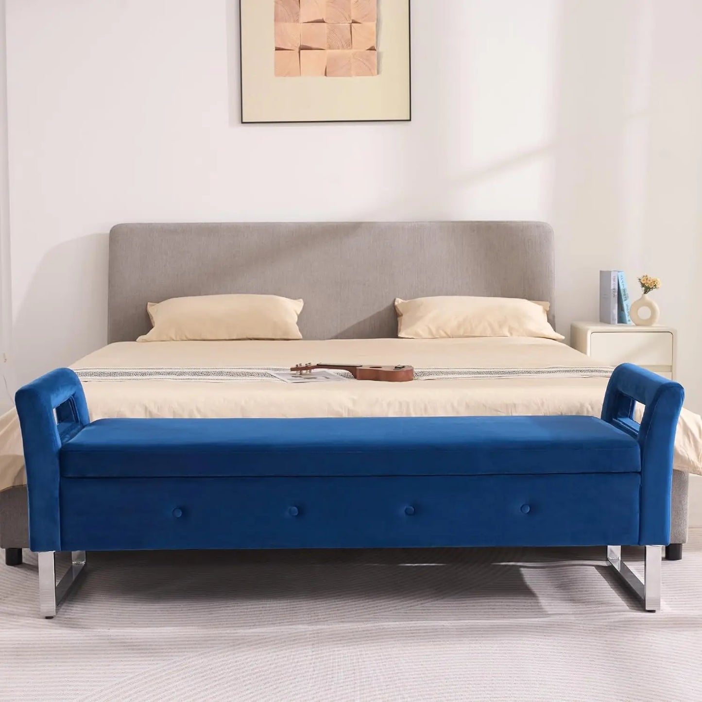 Storage Ottoman Bench With Removable Pillows Upholstered End Of Bed