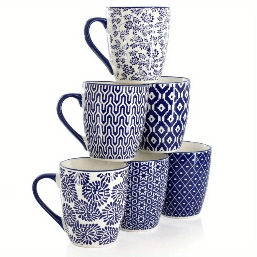 Assorted Pattern Ceramic Mug Set With Comfortable Handles