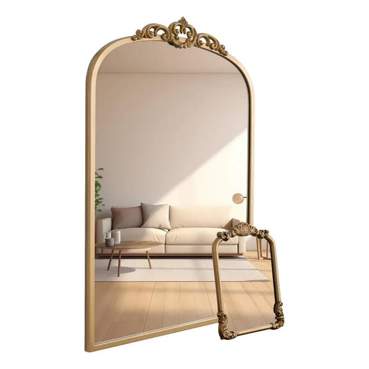 Vintage Baroque Arched Mirror Brass Frame for Vanity