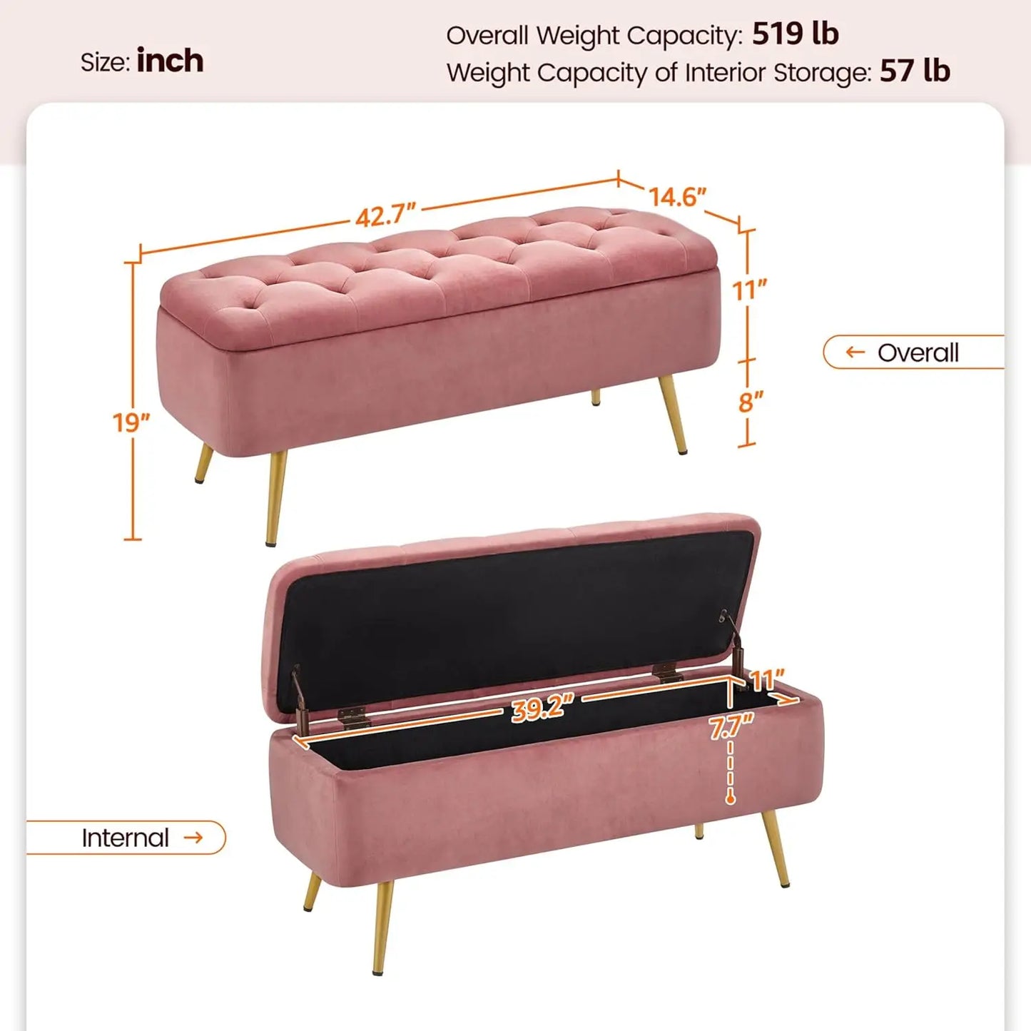 XMSJ Velvet Ottoman With Storage Bench For Living Room