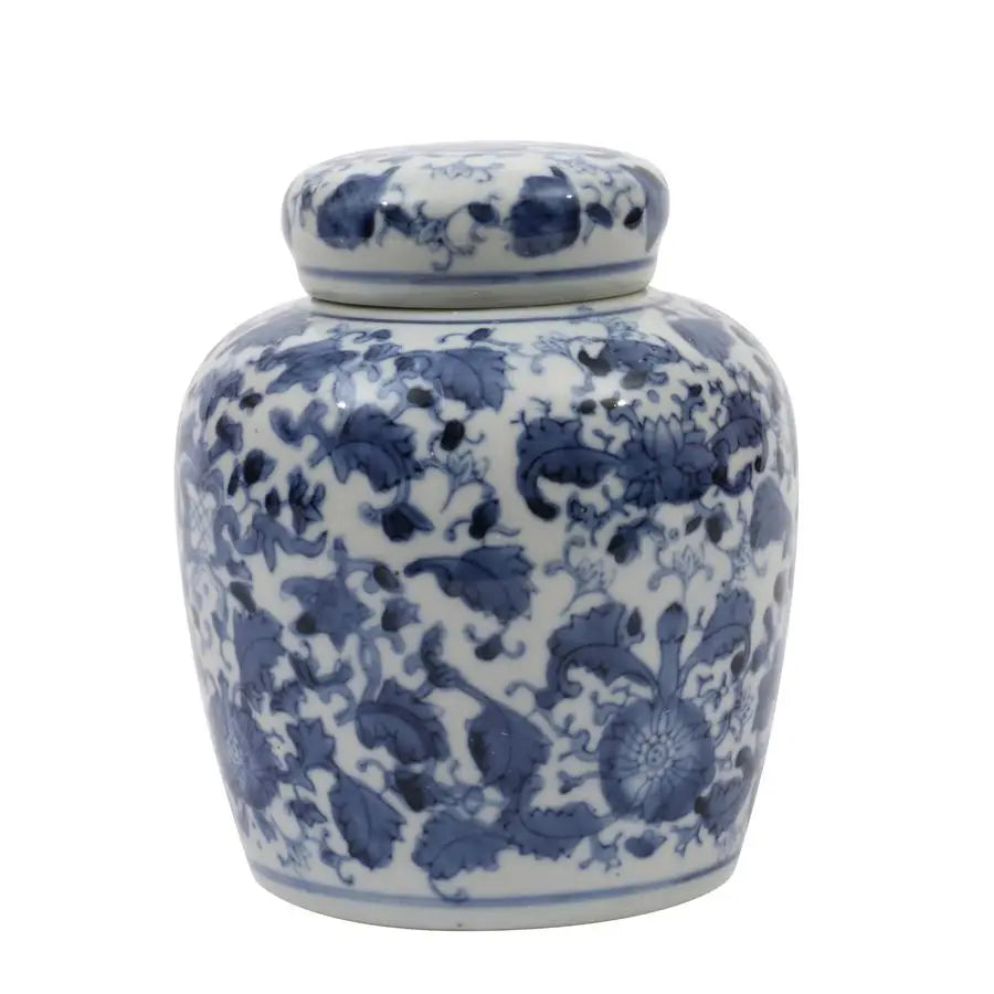 Classic Pattern Ceramic Ginger Jar With Lid Decorative Home Accent
