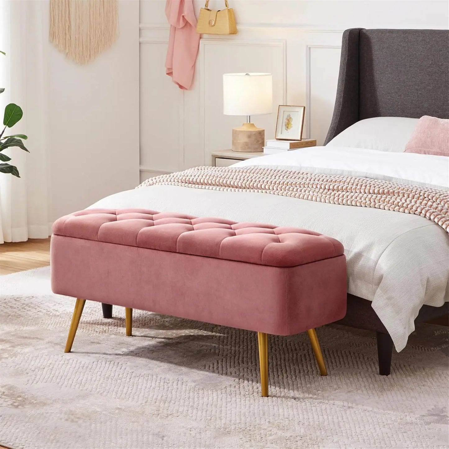 XMSJ Velvet Ottoman With Storage Bench For Living Room