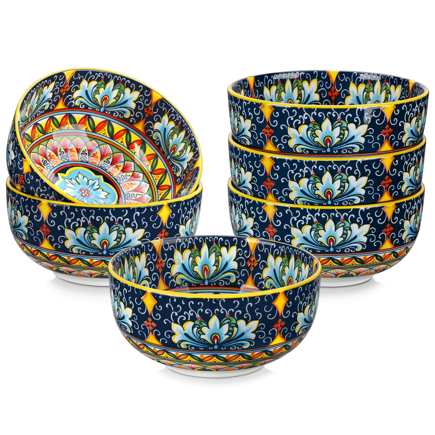 Malacasa Porcelain Cereal Bowls Set Floral Bohemian Style