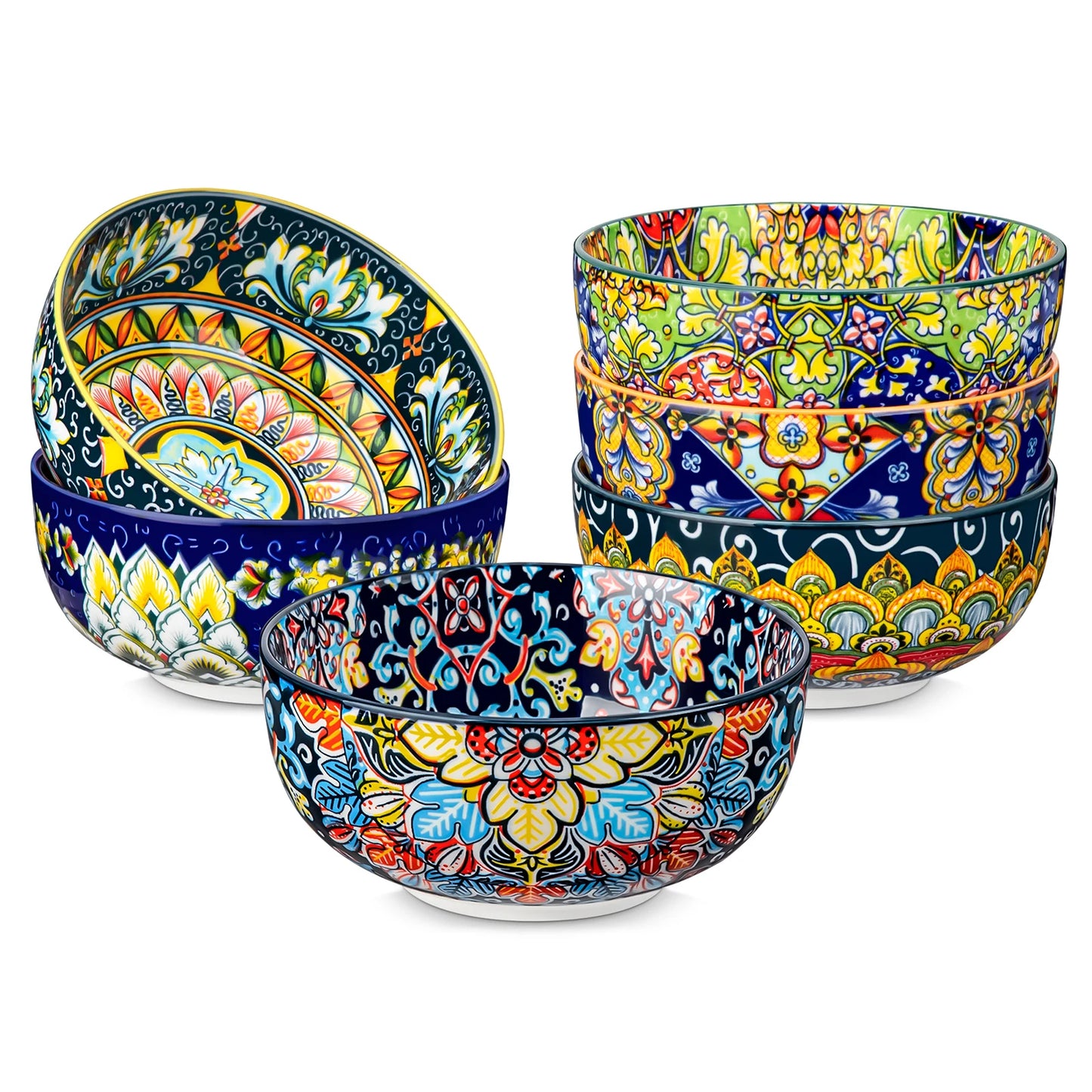 Malacasa Porcelain Cereal Bowls Set Floral Bohemian Style