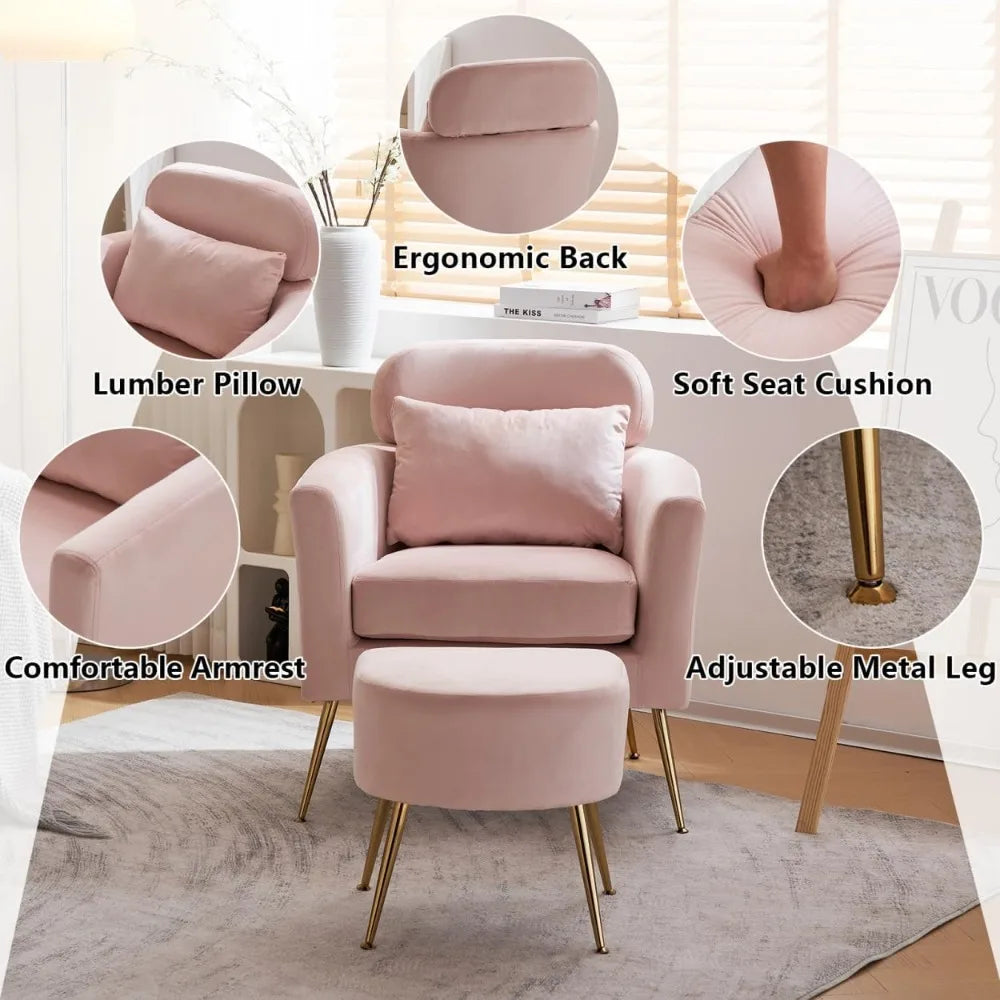 Accent Chair and Ottoman Set Upholstered Flannelette Armchair