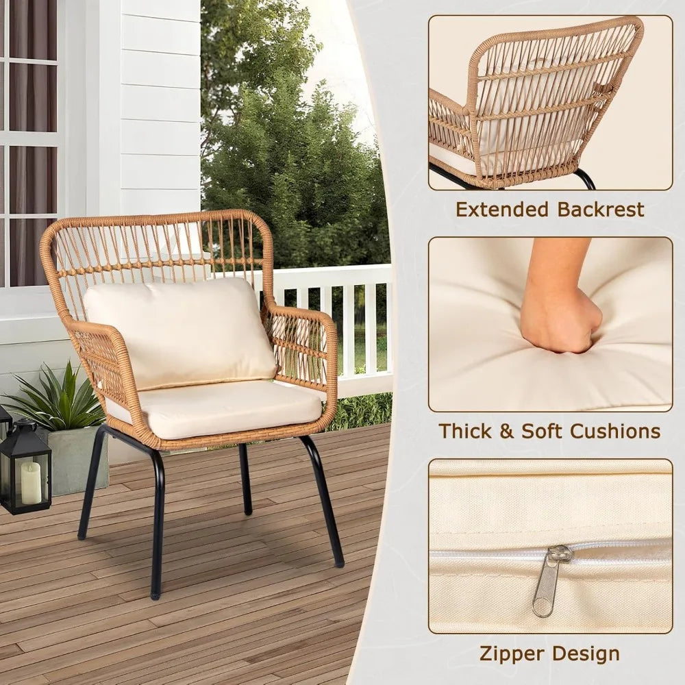 Outdoor Wicker Bistro Set 3 Piece Patio Conversation With Glass Table