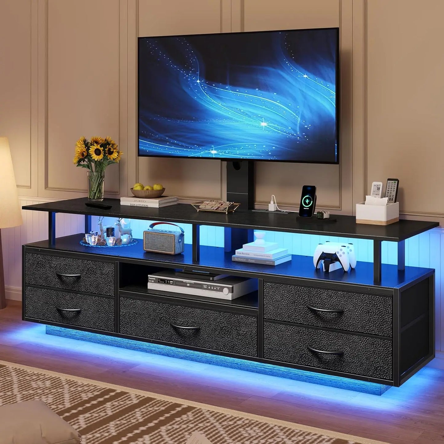 LED TV Stand With Mount And Smart Lighting With Storage