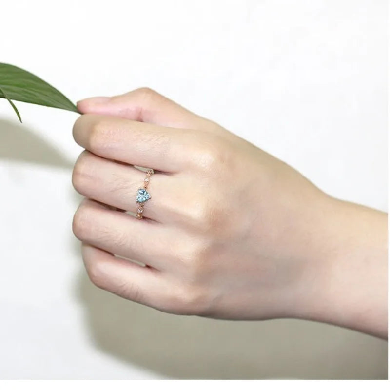 Natural Aquamarine Heart Ring For Women Retro Luxury