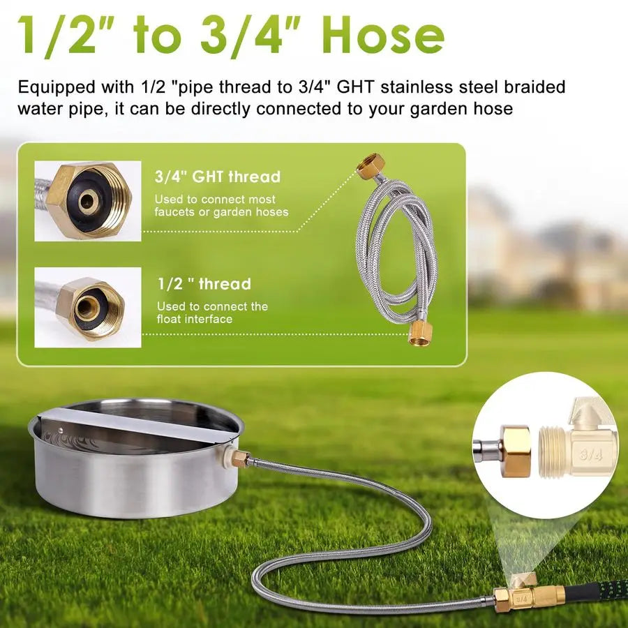 Dog Water Bowl Dispenser Large Breed Outdoor Pet Water Fountain Pet Waterer with Float Valve 6.5L HeavyDuty Stainless Steel Auto