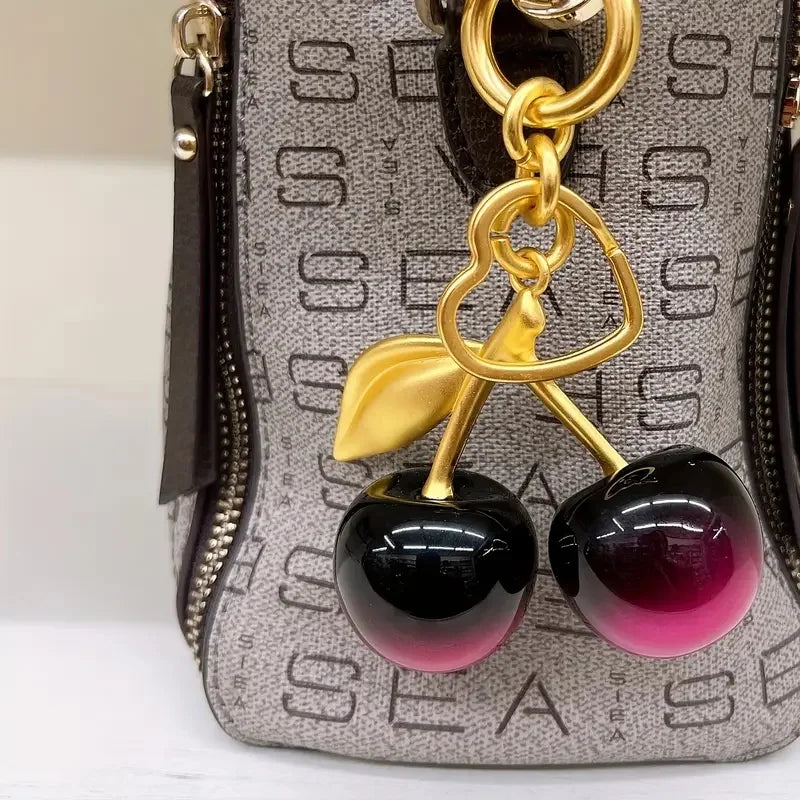 Cherry Resin Keychain Shiny Alloy Fashion Accessory for Women