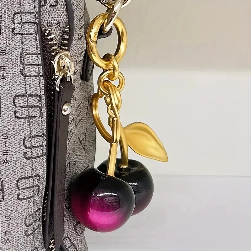 Cherry Resin Keychain Shiny Alloy Fashion Accessory for Women
