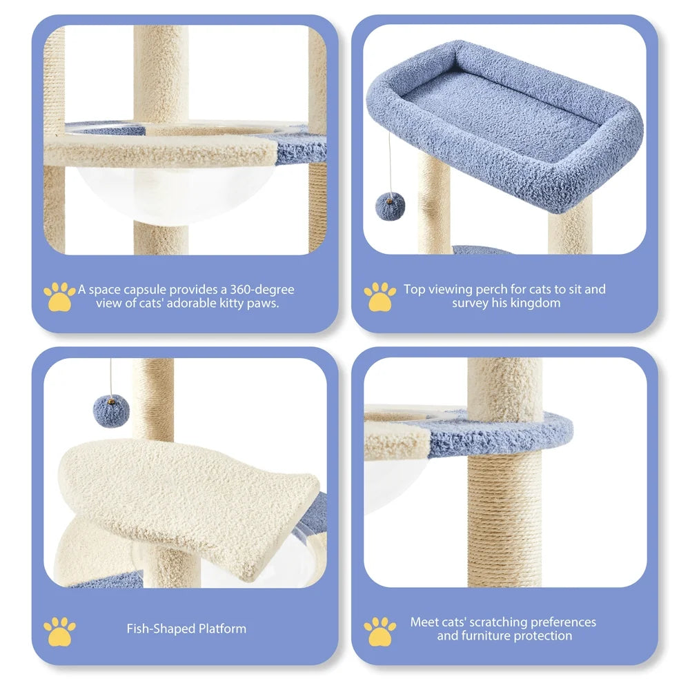 1PC Ocean Cat Tree Cat Tower Cat Furniture With Transparent Cat Bed
