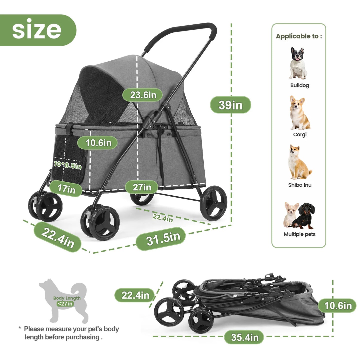Wedyvko Pet Stroller for Dogs with Brakes Four Wheel Design