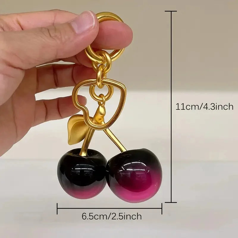 Cherry Resin Keychain Shiny Alloy Fashion Accessory for Women