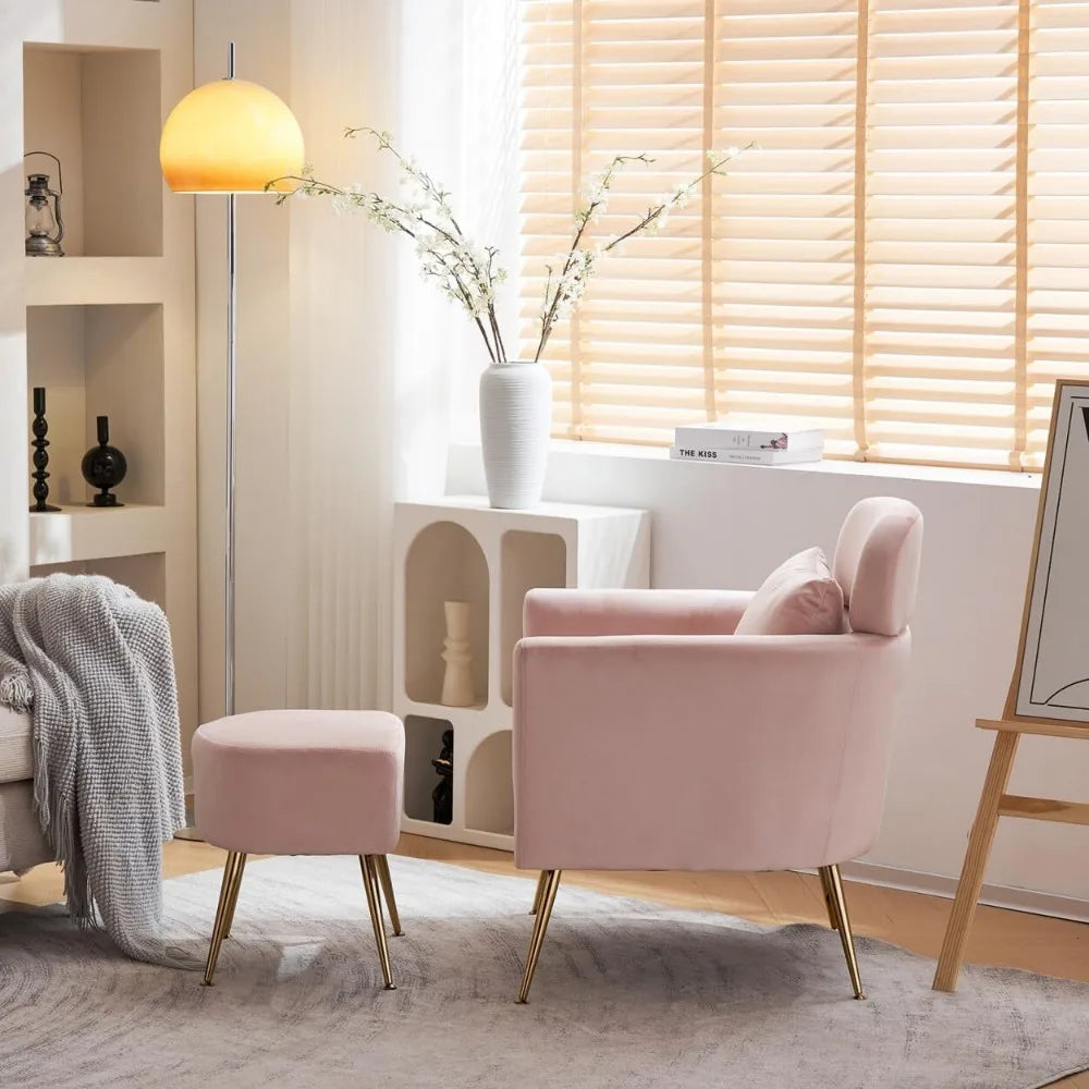 Accent Chair and Ottoman Set Upholstered Flannelette Armchair