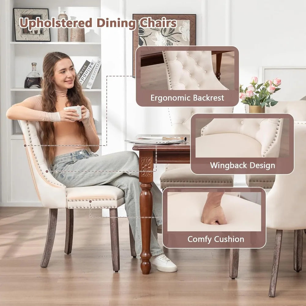 Velvet Dining Chairs Ensemble Of Six With Nailhead Trim