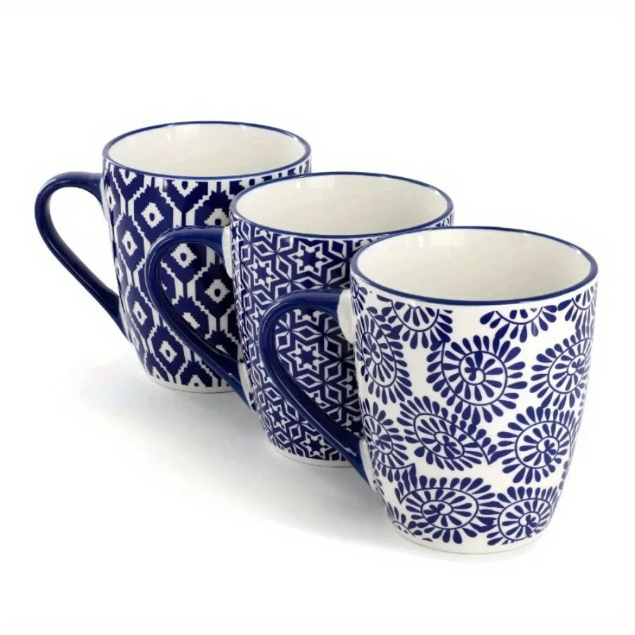 Assorted Pattern Ceramic Mug Set With Comfortable Handles
