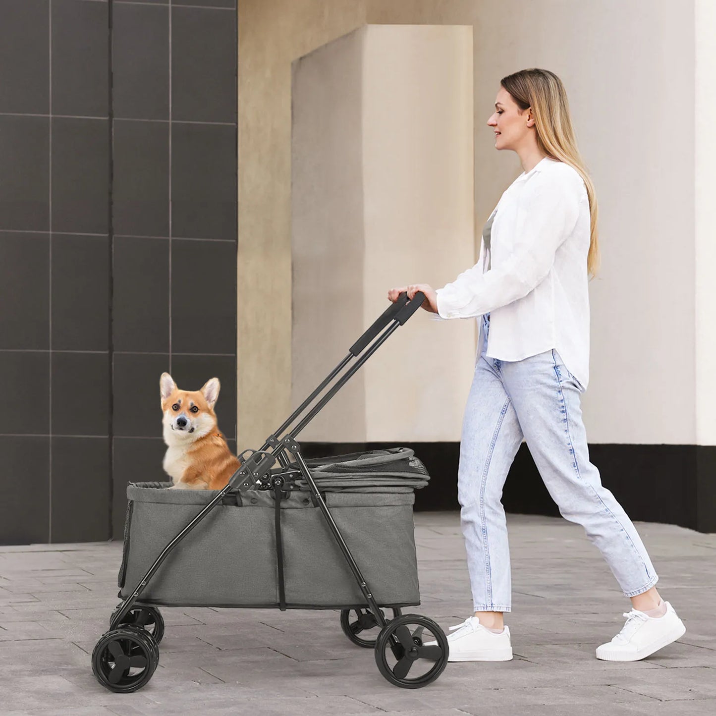 Wedyvko Pet Stroller for Dogs with Brakes Four Wheel Design