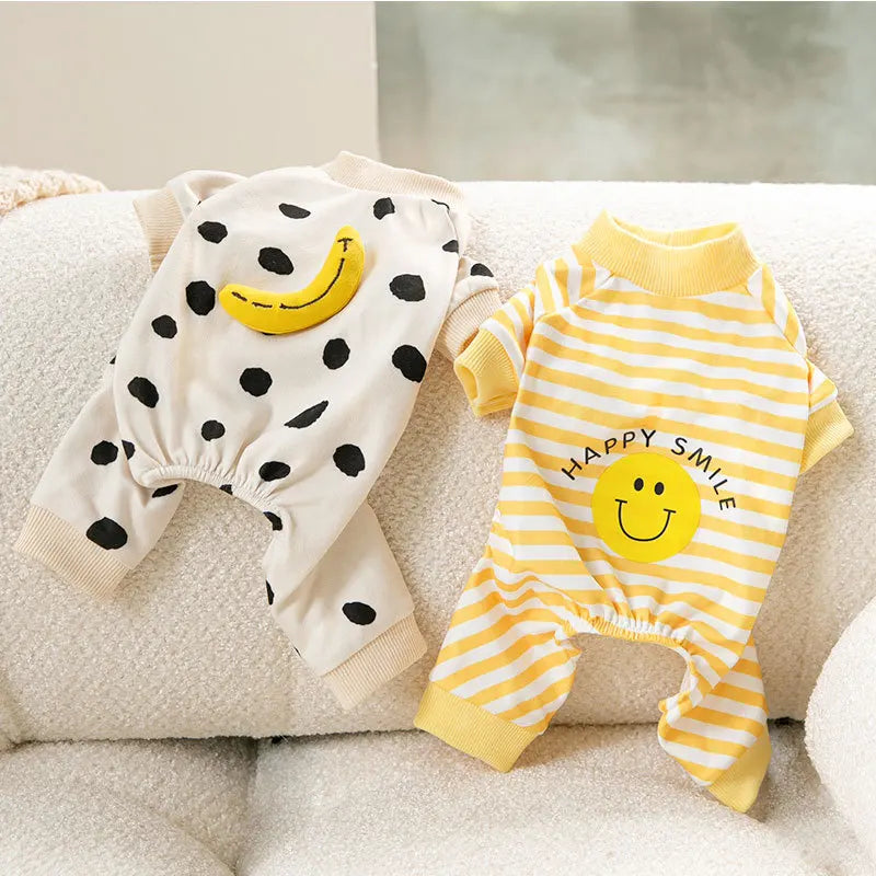 Striped Smile Print Jumpsuit For Small Dogs Autumn Pajamas