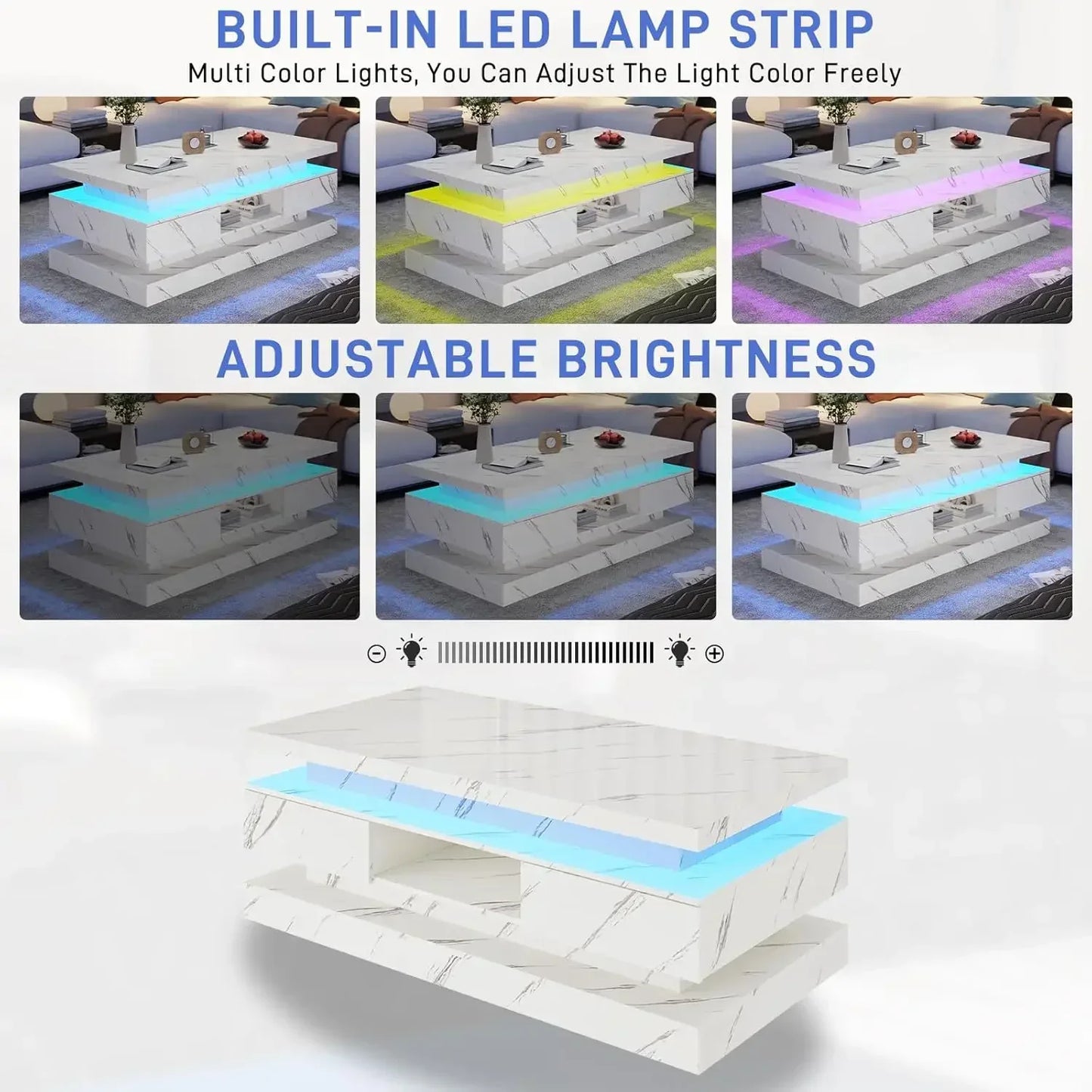 Modern LED Coffee Table With 2 Sliding Drawers And Lighting