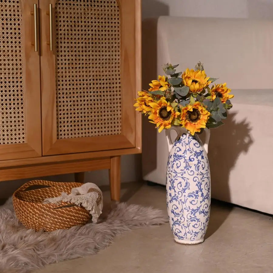 Farmhouse Ceramic Crackle Glaze Floor Vase For Pampas Grass Decor