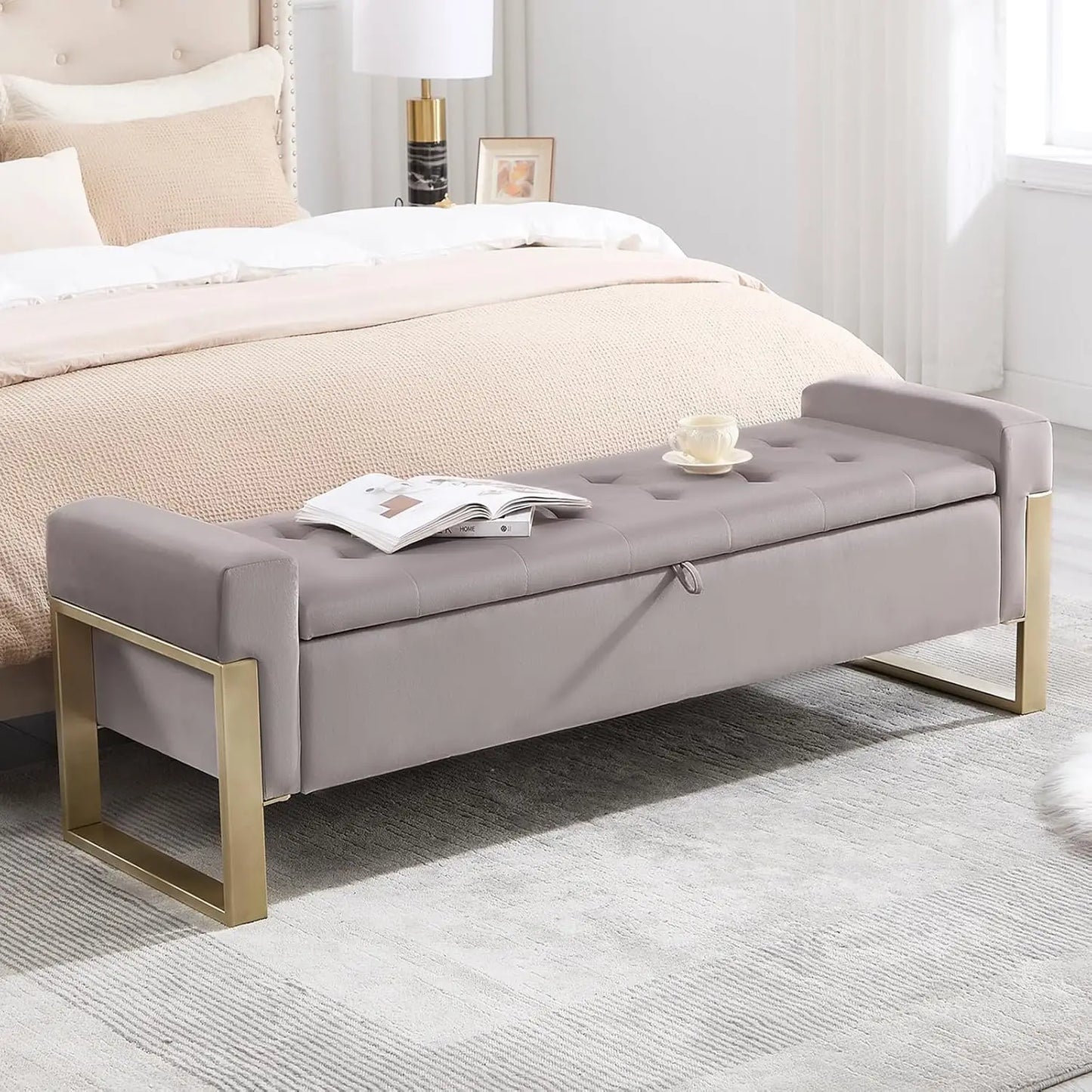 End Of Bed Velvet Tufted Storage Bench, Upholstered Ottoman
