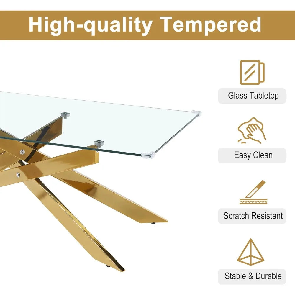 Tempered Glass Coffee And End Tables Set With Geometric Legs