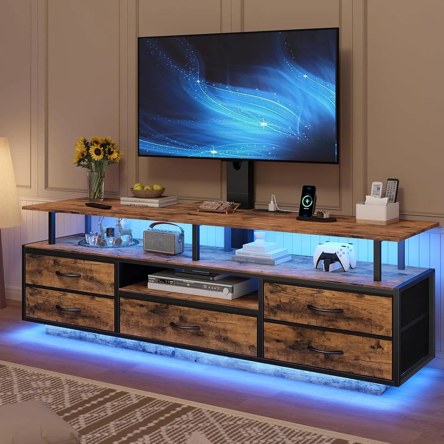 LED TV Stand With Mount And Smart Lighting With Storage