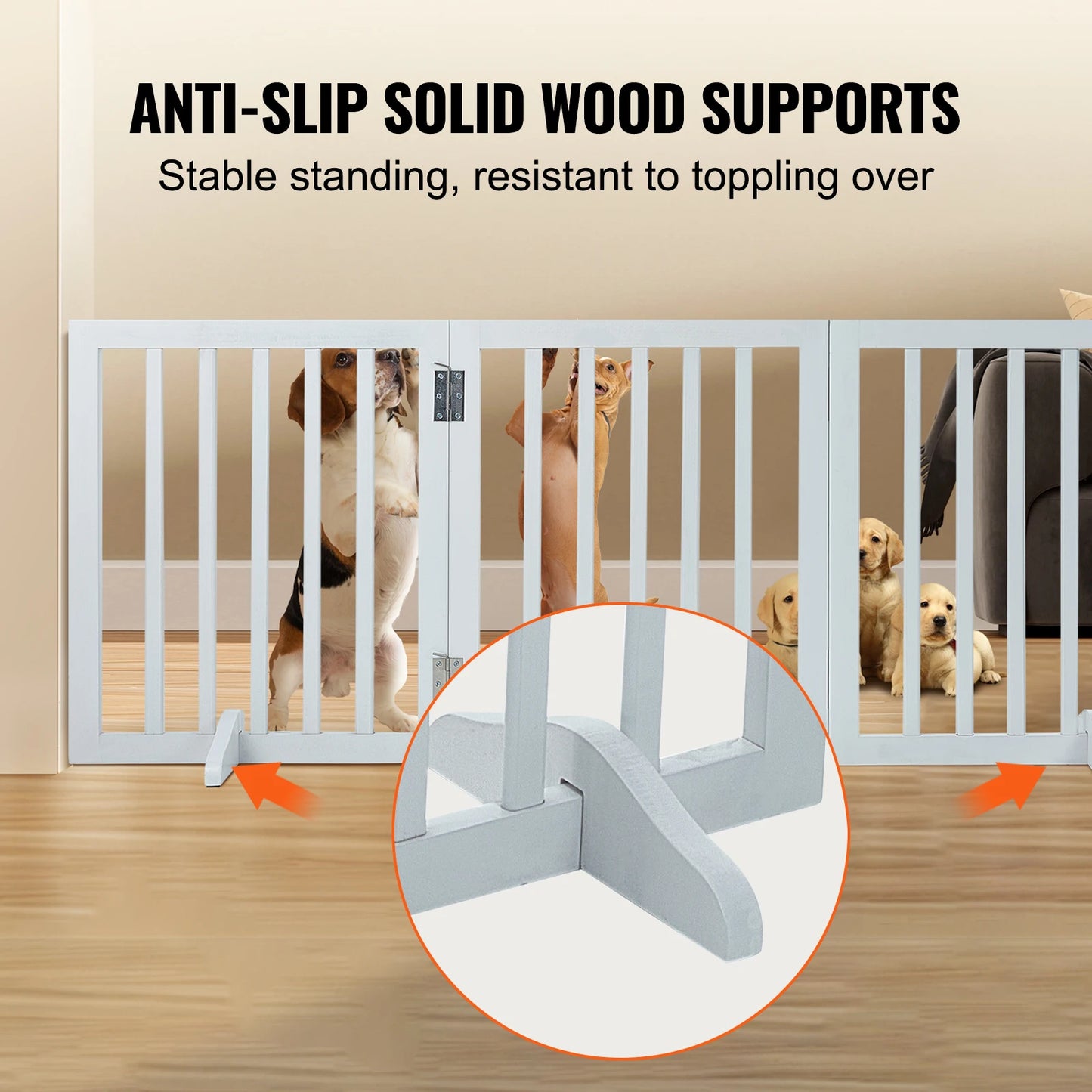 Foldable Free Standing Dog Gate With 3 Panels