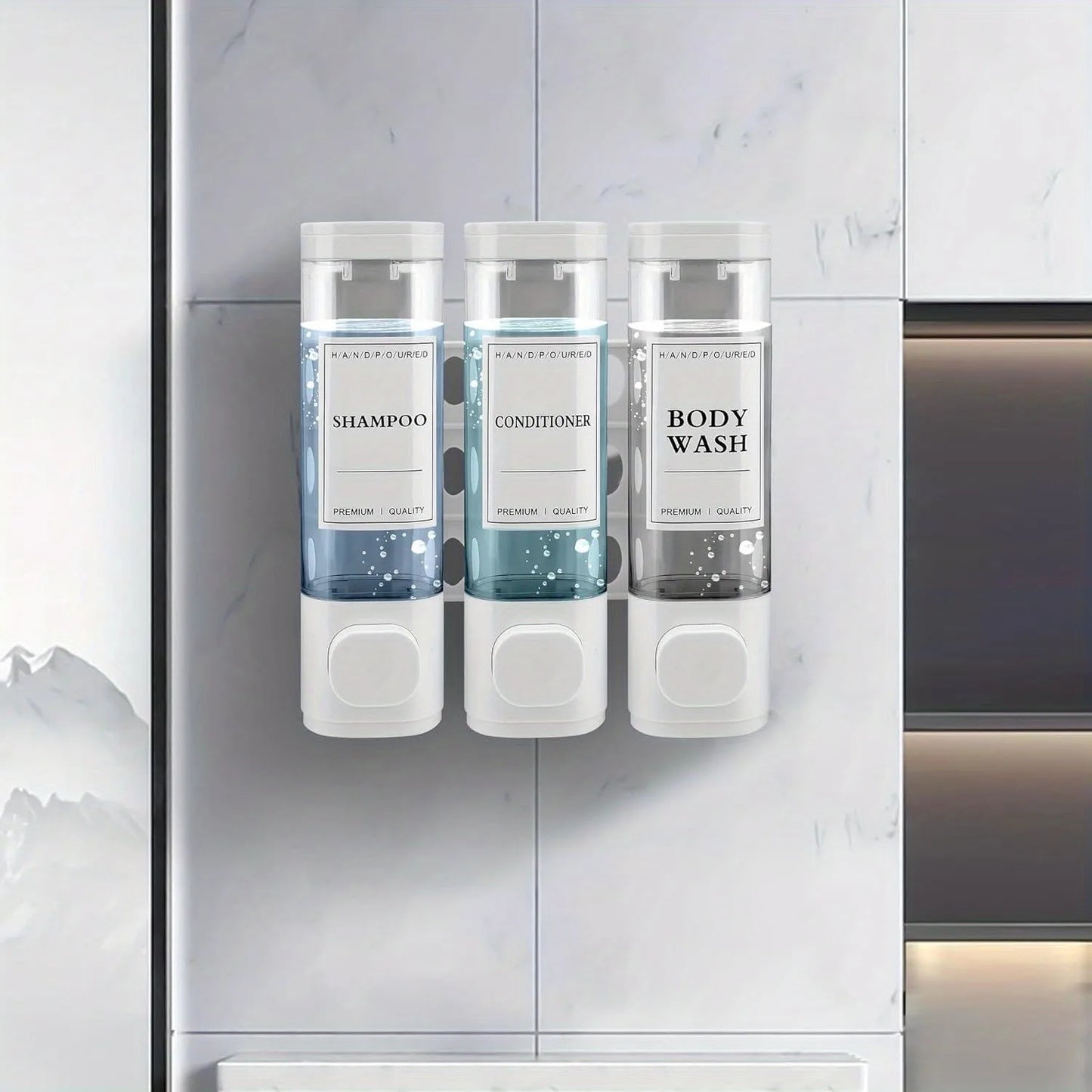 Wall Mounted 3-In-1 Shampoo, Conditioner and Soap Dispenser ABS