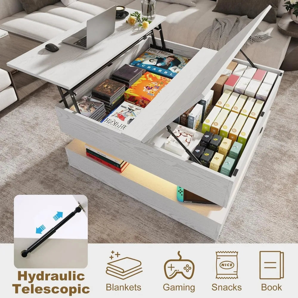 Preferred Modern Square Coffee Table With Lifting Top And Charging