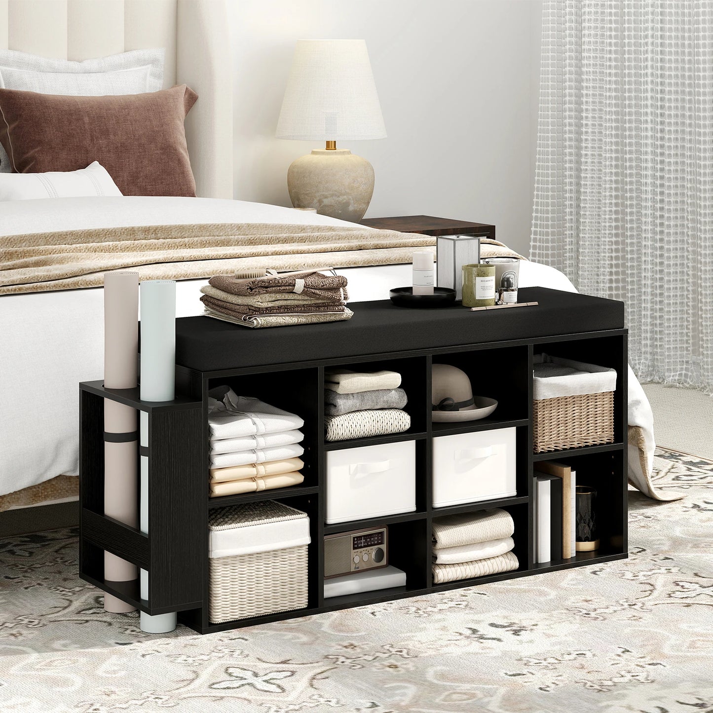 HOMASIS Shoe Storage Bench With Umbrella Stand And Padded Seat