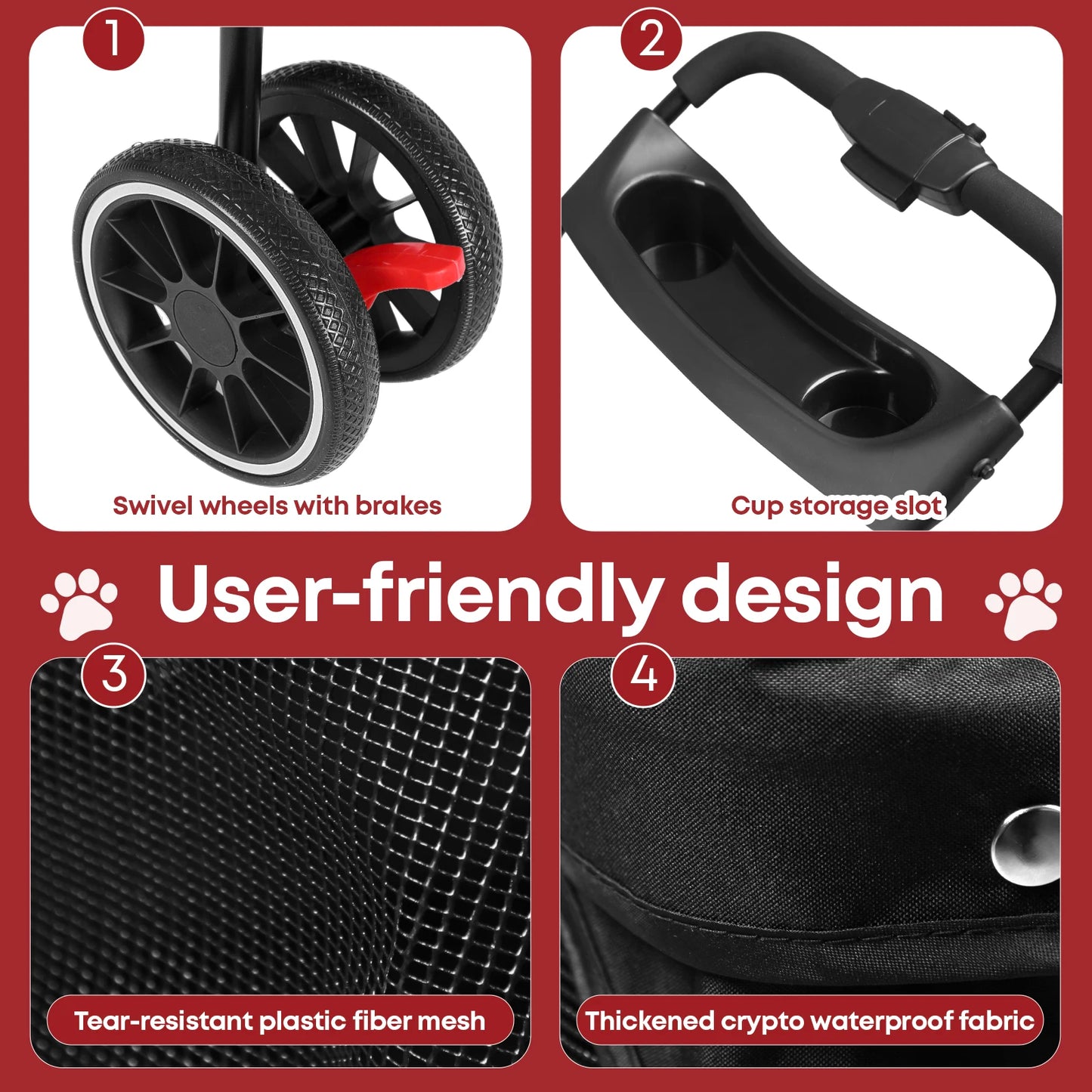 Chihuahua Pet Stroller Three Wheel Foldable Breathable Mesh