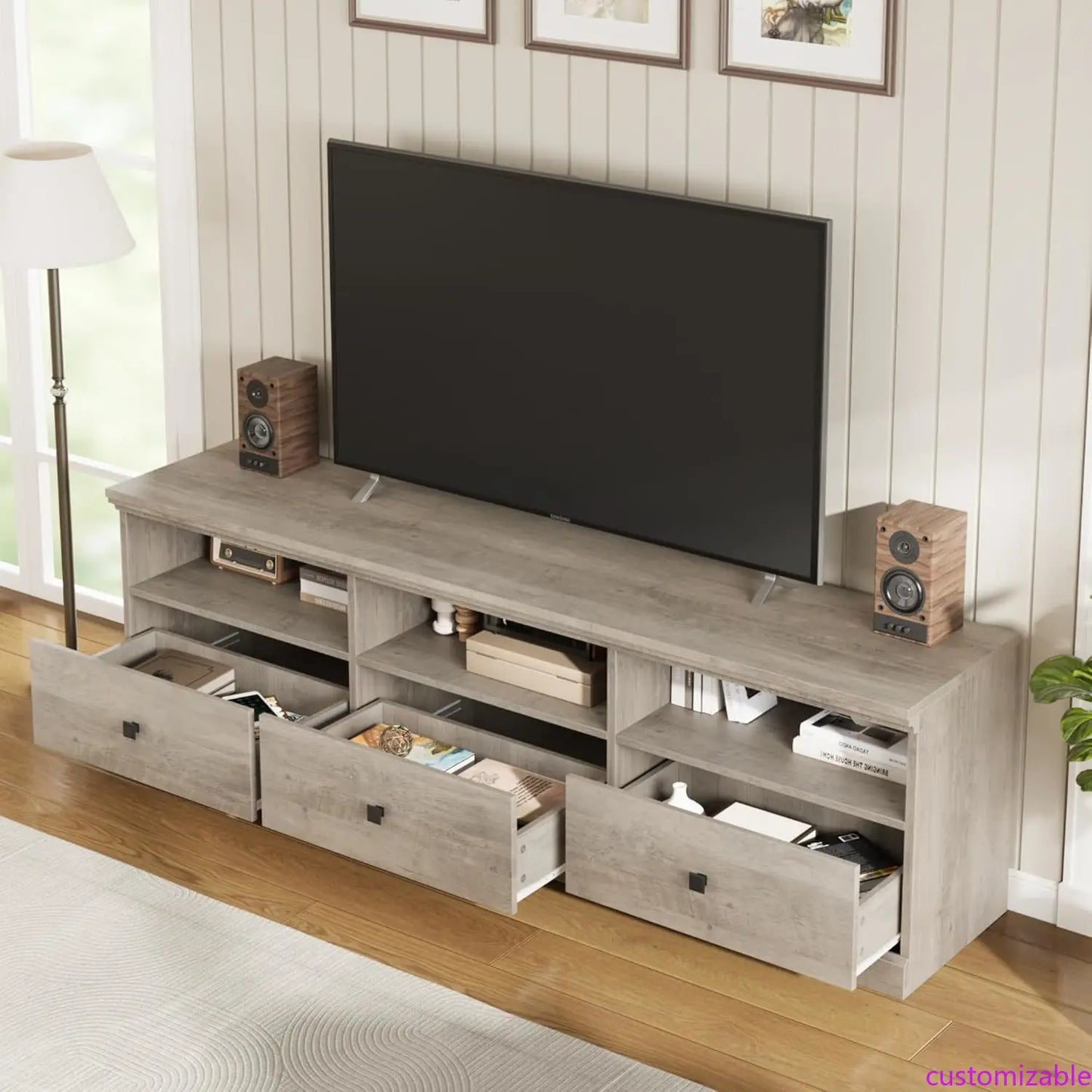 XMSJ Mid Century Modern TV Stand With Storage And Shelves