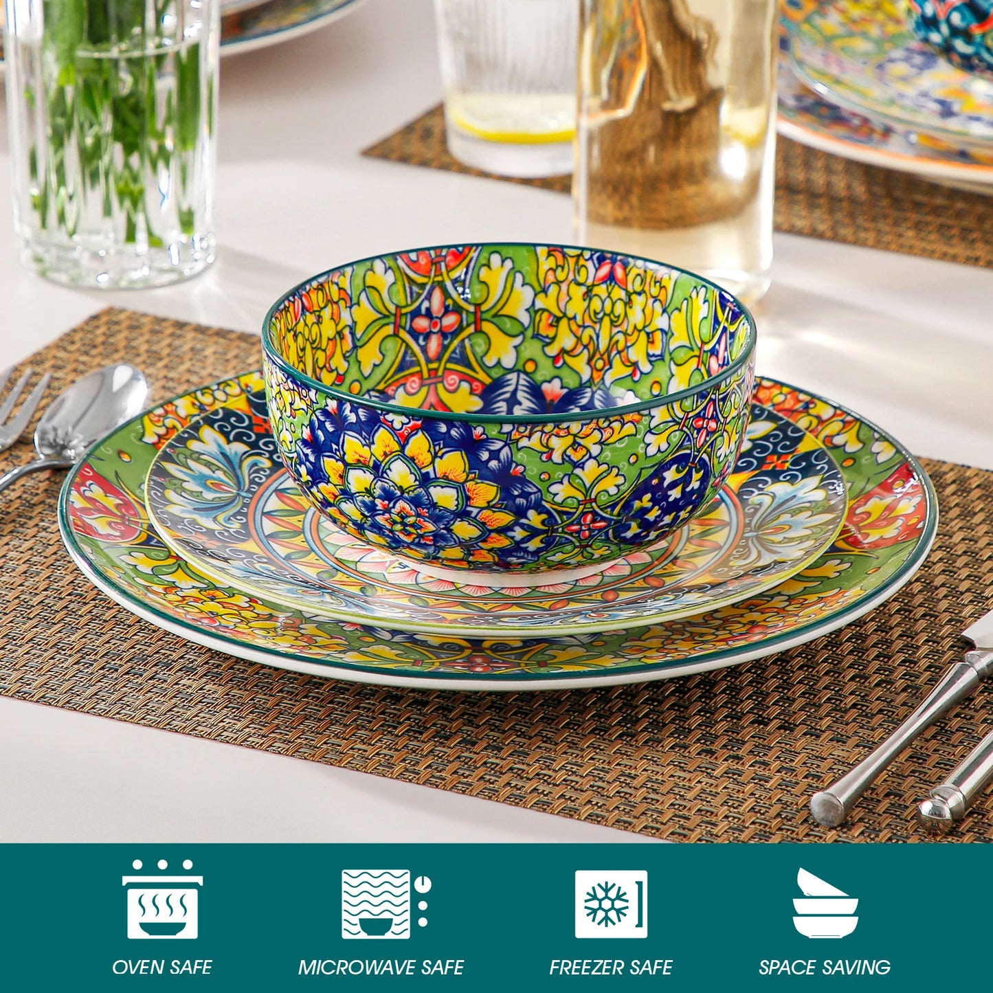 Malacasa Porcelain Cereal Bowls Set Floral Bohemian Style