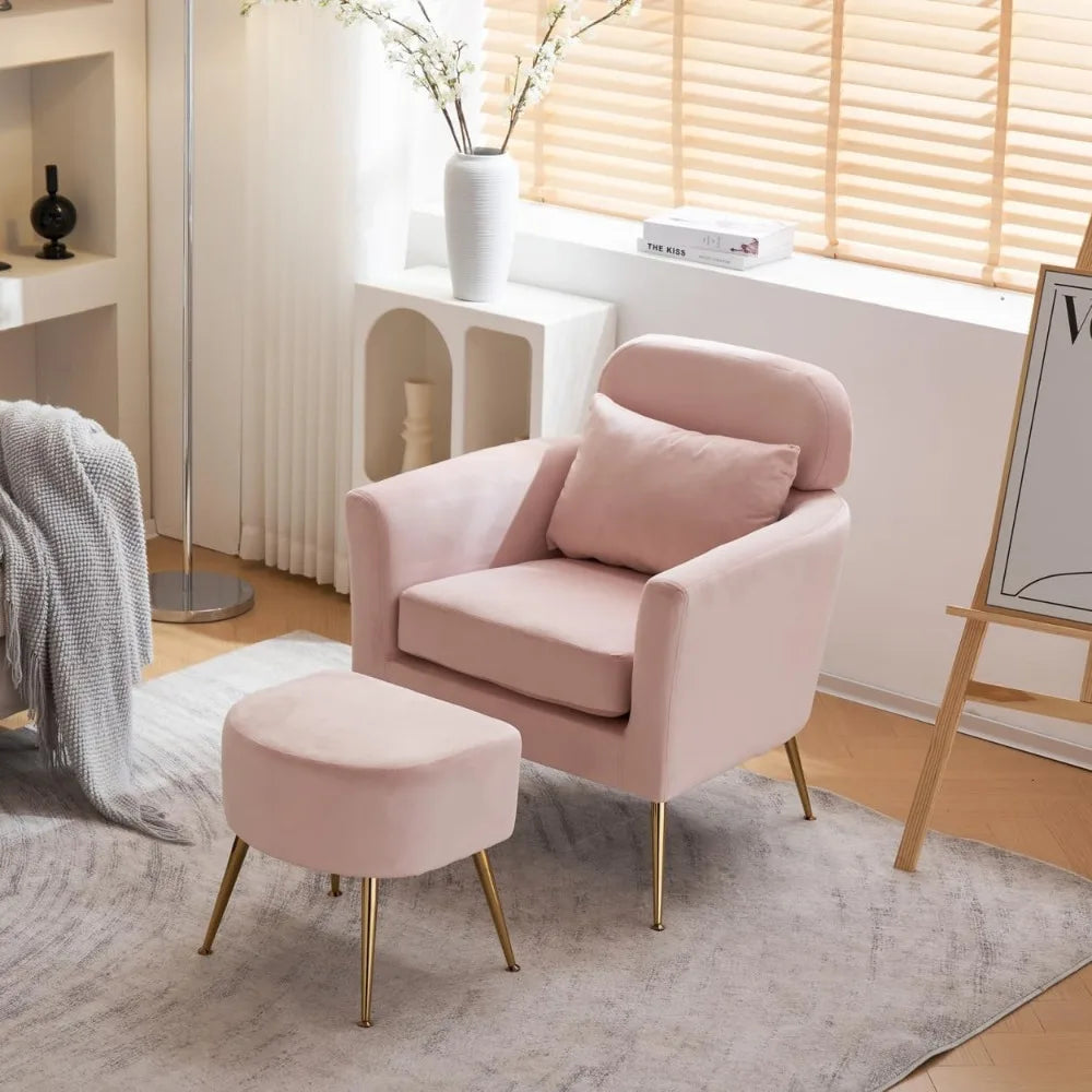 Accent Chair and Ottoman Set Upholstered Flannelette Armchair