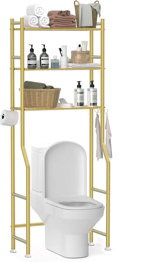 Three-Tier Over The Toilet Storage Rack With Hooks