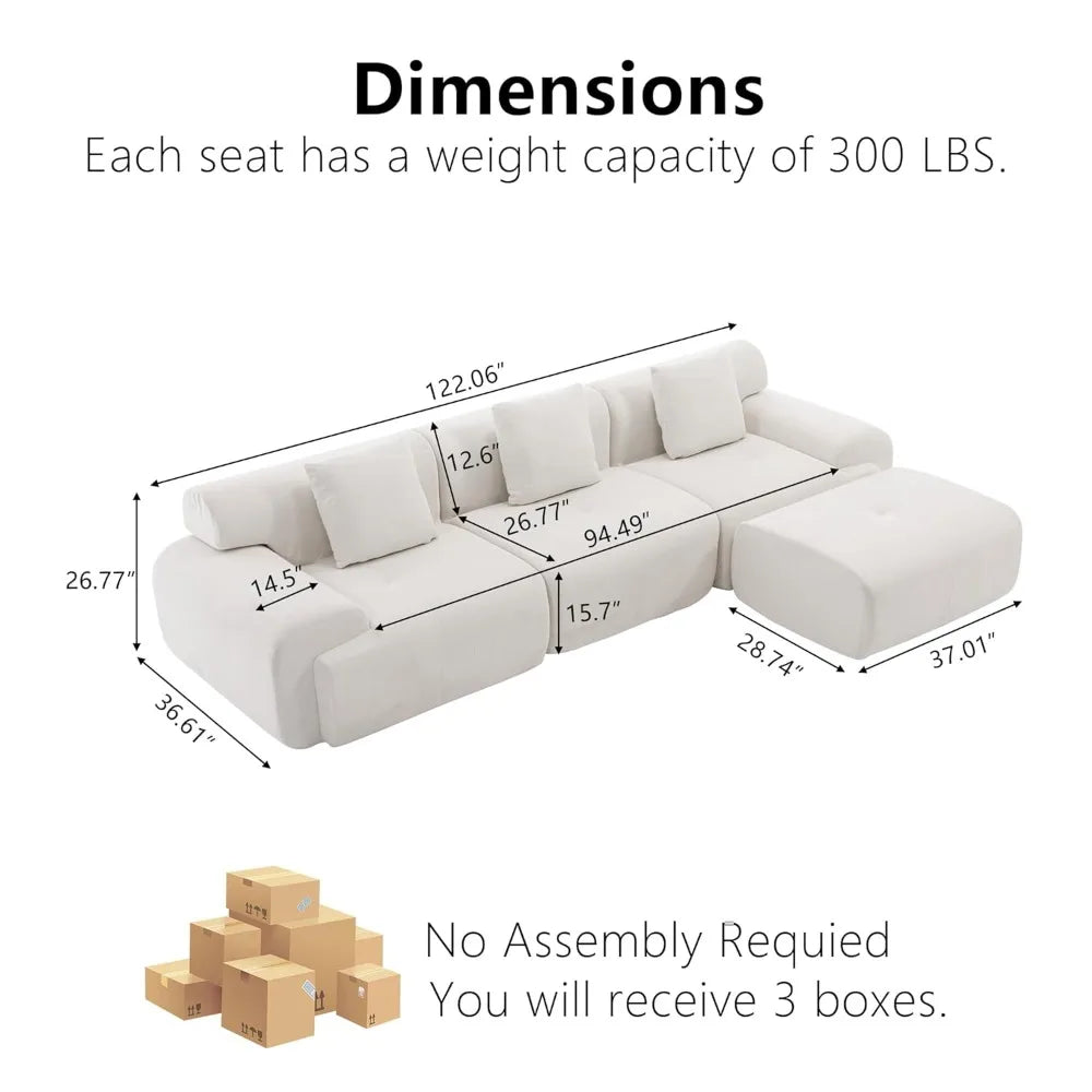XIAOLANG Modular Sectional Sofa With Ottoman Corduroy Fabric