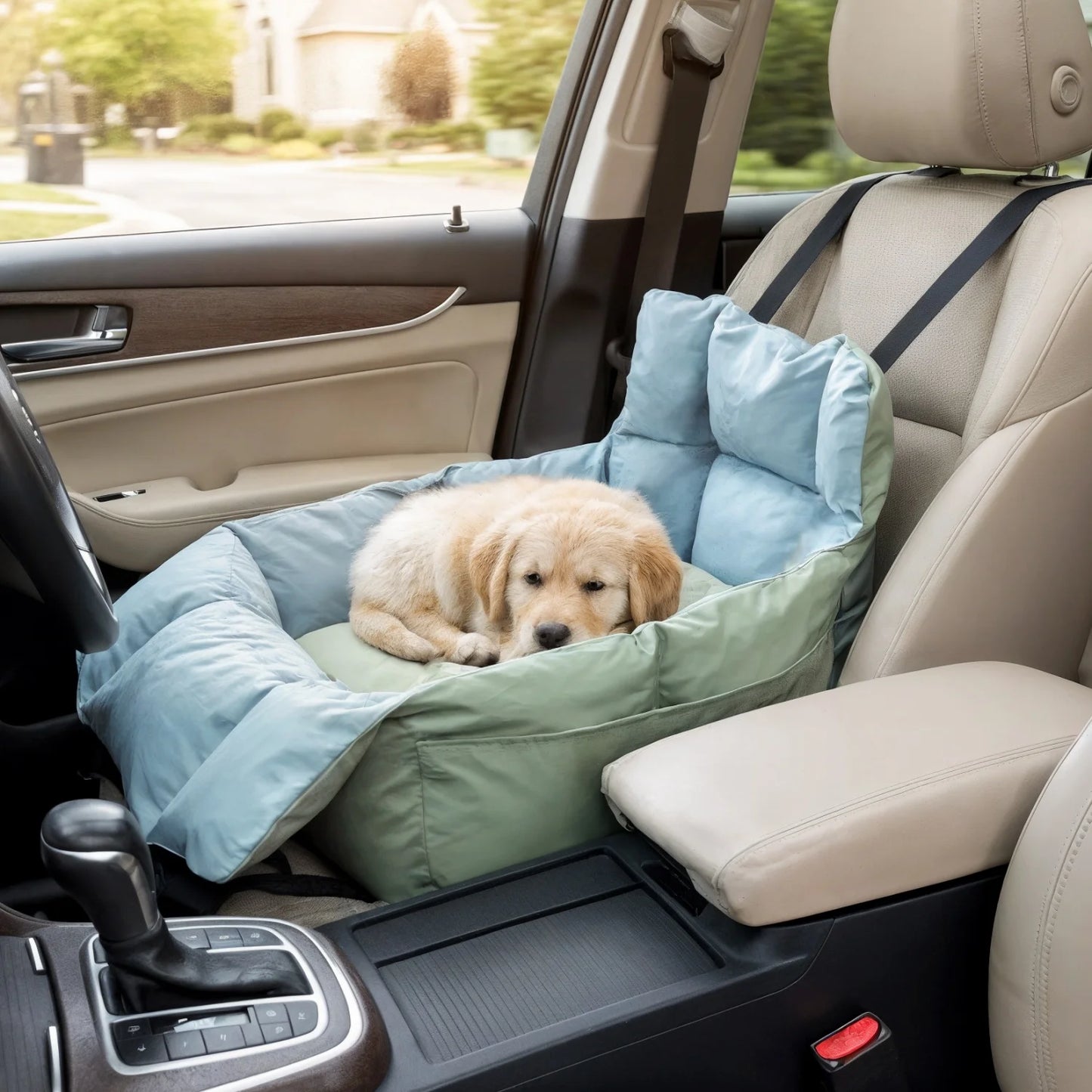 Pet Car Seat Booster With Safety Belt And Storage Pockets
