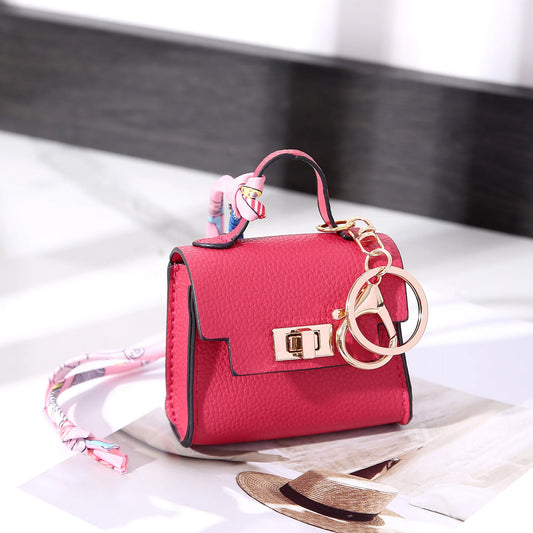 Mini Square Leather Bag Charm Coin Purse Keychain